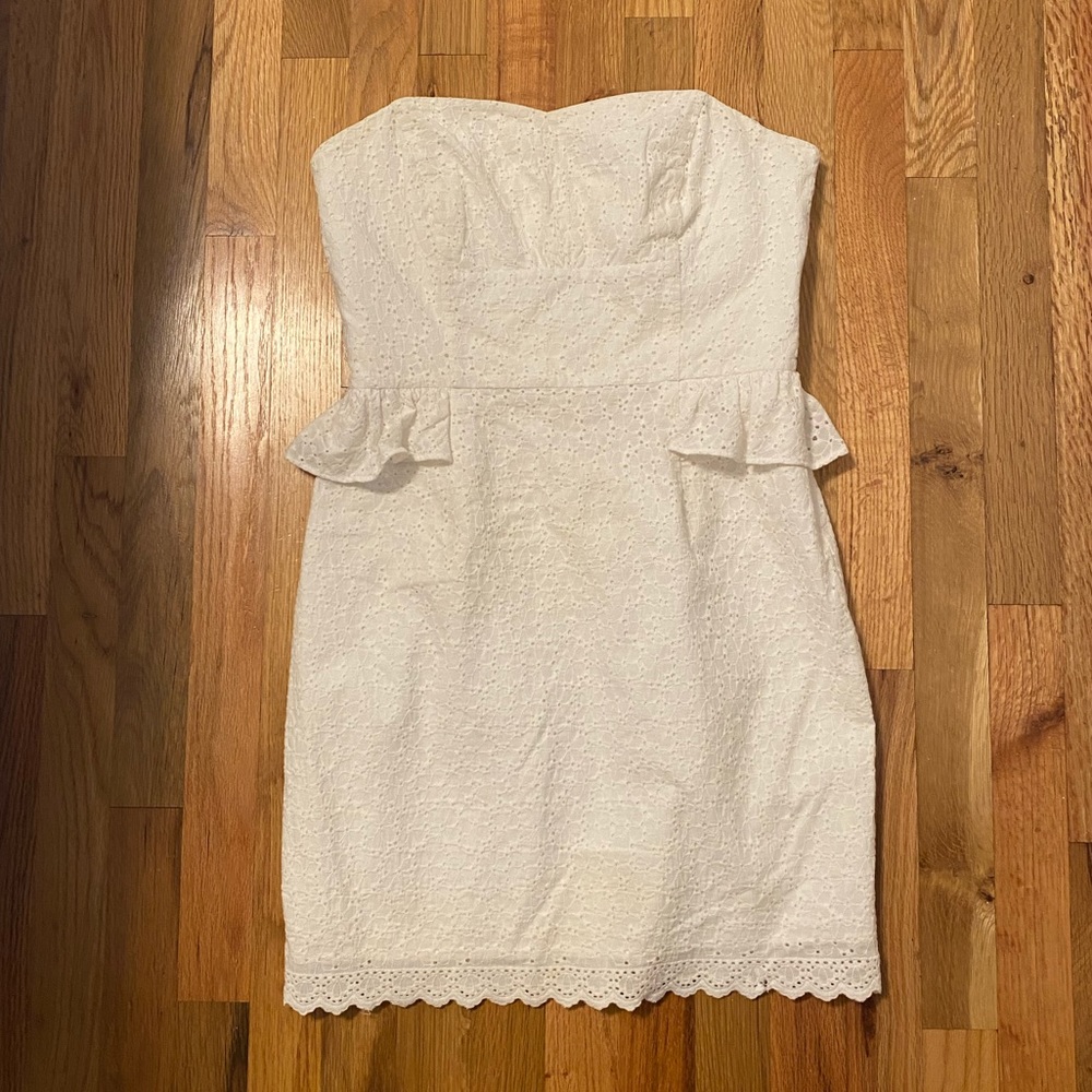 Lilly Pulitzer Strapless White Eyelet Peplum Dress